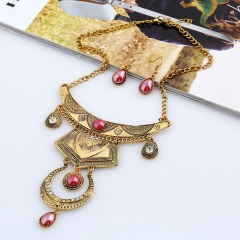 Wholesale Jewelry Vintage Multi-layered Patterned Teardrop Gemstone Necklace With Diamonds