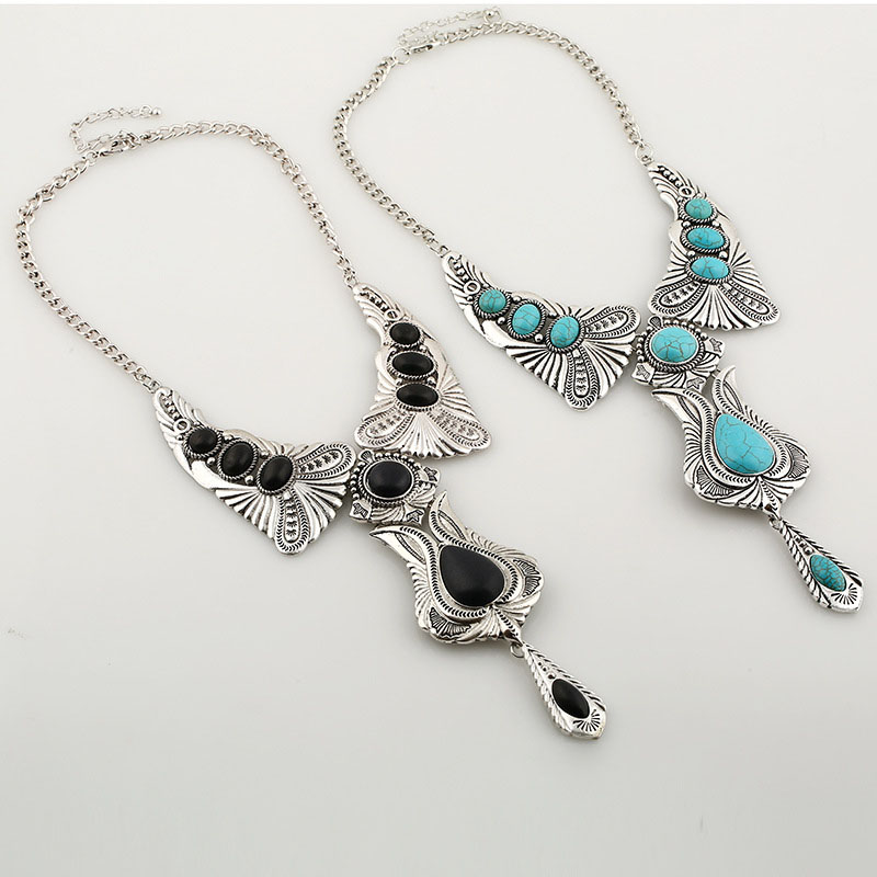 Wholesale Jewelry Vintage Exaggerated Necklace Ethnic Wind Turquoise Pendant