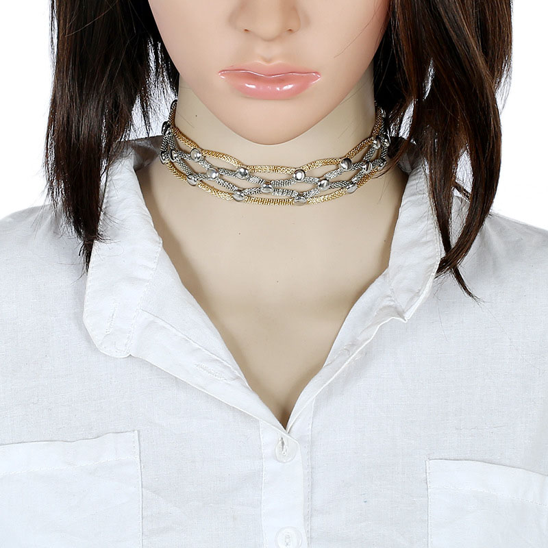 Wholesale Jewelry Multi-layer Geometric Cross Mesh Chain Fashion Popular Simple Metal Necklace
