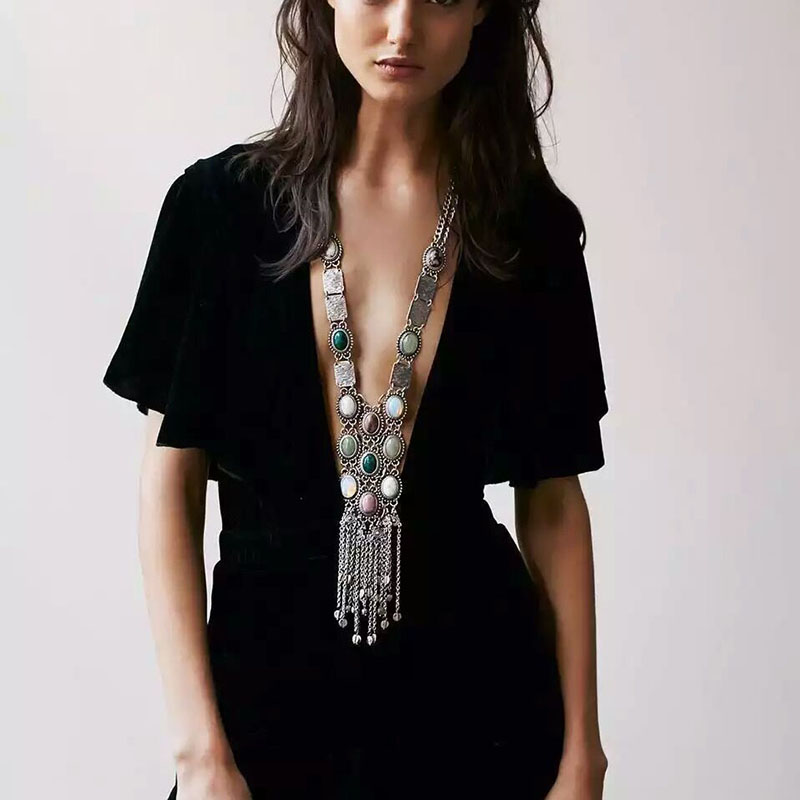 Wholesale Jewelry Diamond Encrusted Crystal Luxury High-end Exaggerated Long Necklace