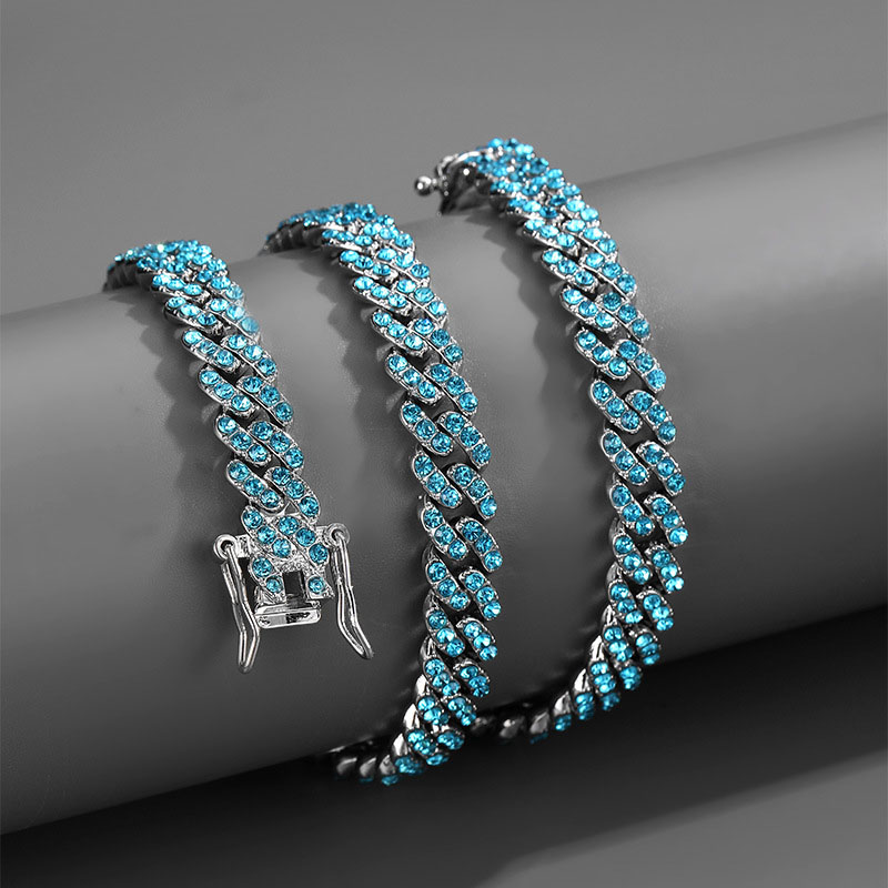 Wholesale Jewelry Hip-hop Men's 9mm Aquamarine Cuban Chain Necklace