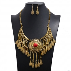 Wholesale Jewelry Teardrop Tassel Necklace Set Vintage Geometric Flower Pattern Clavicle Chain