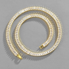 Wholesale Full Zirconium Rectangular Cuban Chain Women's Necklace