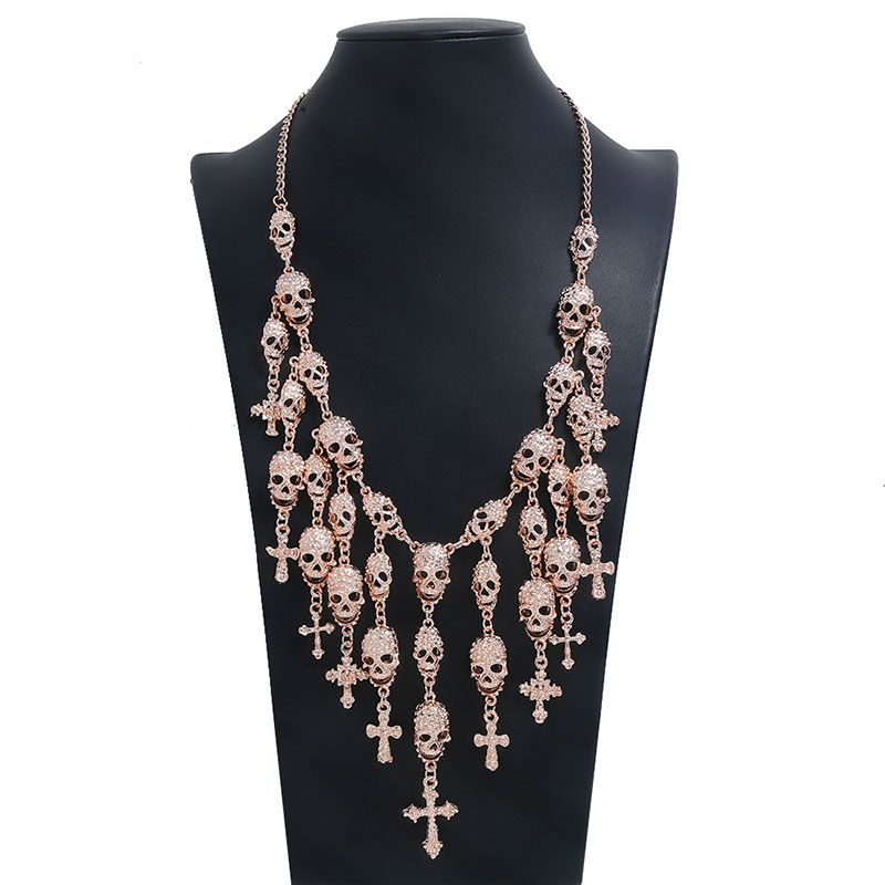 Wholesale Jewelry Exaggerated Fashion Big Brand Skull Crossbones Tassel Necklace