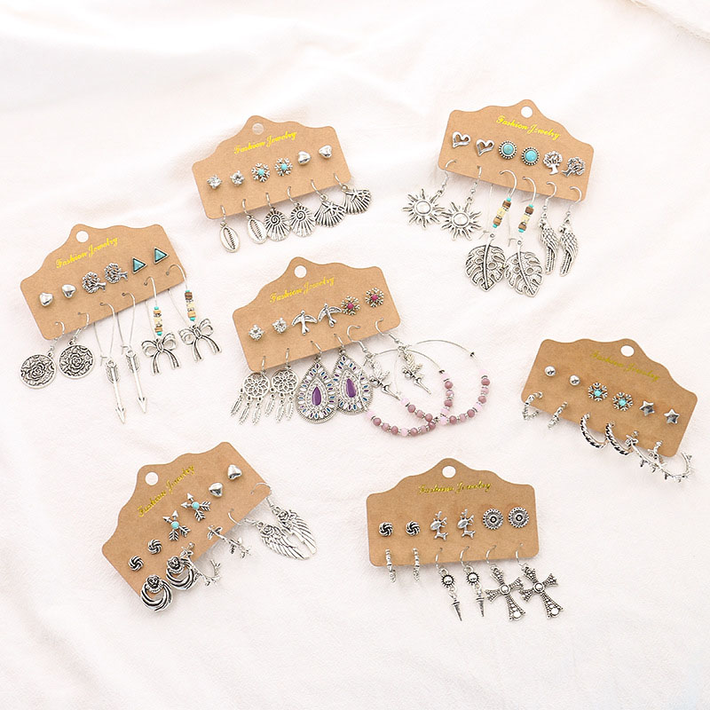 Geometric Silver Earrings Simple 6-piece Set Of Popular Earrings Supplier
