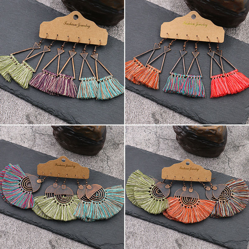 Wholesale Tassel Earrings Bohemian Ethnic Style Fan-shaped Earrings