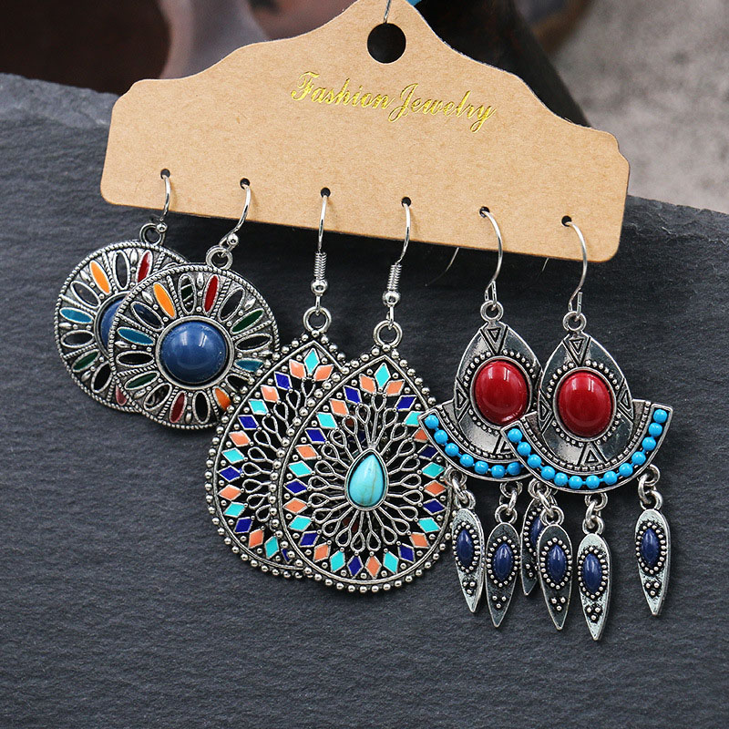 Wholesale Metal Teardrop-shaped Oil Drop Earrings Set Of Three