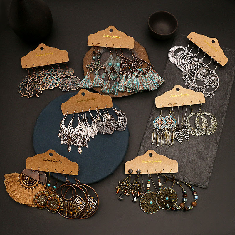 Vintage Earrings Combination Bohemian Set Of Leaves Tassel Pendant Supplier