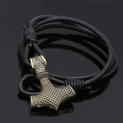 Wholesale Thor Hammer Viking Hammer Ireland Real Cowhide Rope Bracelet