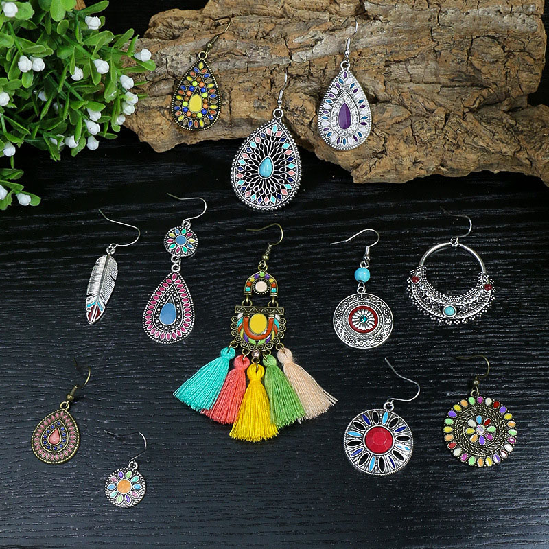 Bohemian Style Colorful Oil Dripping Ethnic Style Tassel Earrings Supplier