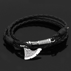 Wholesale Nordic Mythology Viking Axe Head Leather Cord Vintage Bracelet