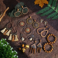Fashion Vintage Wooden Beads Hand-woven Geometric Hollow Wood Tassel Earrings Supplier