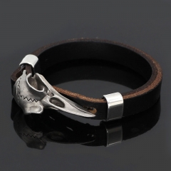 Wholesale Nordic Viking Skull Head Raven Cowhide Stainless Steel Men's Bracelet