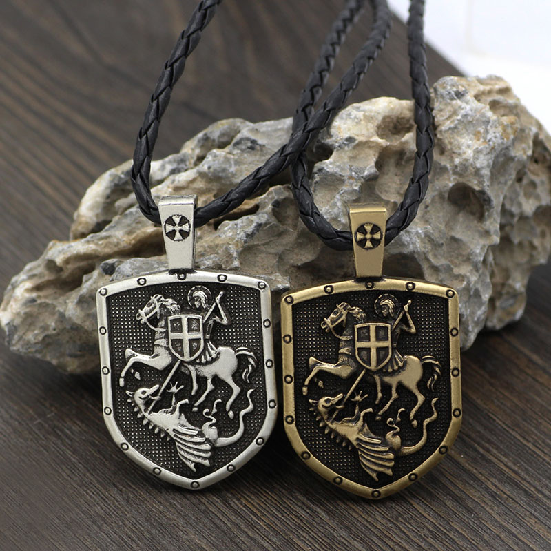 Wholesale Vintage Nordic Viking Hegemony War Horse Shield Necklace