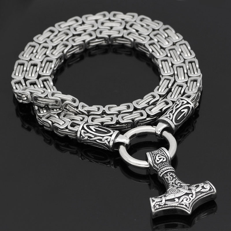 Wholesale Nordic Arrowhead Steel Color Square Buckle Chain Bully Necklace