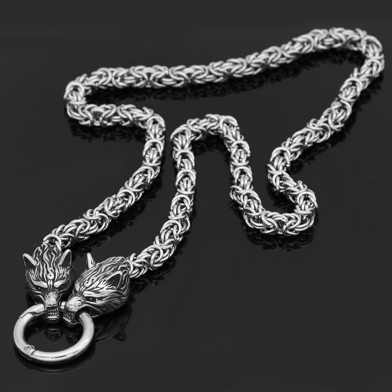 Wholesale Scandinavian Vintage Necklace Viking Wolf Head Stainless Steel Pendant