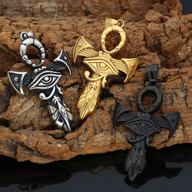 Wholesale Stainless Steel Necklace Eye Of Horus Cross Pendant Does Not Fade Non-allergic