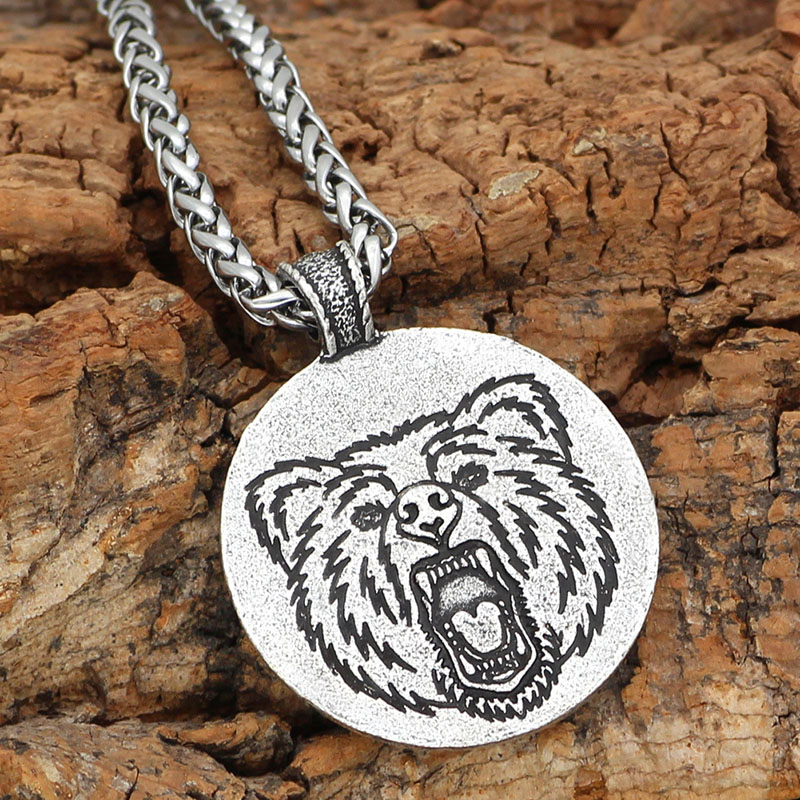 Wholesale Viking Culture Bear Head Double-sided Men's Pendant Necklace