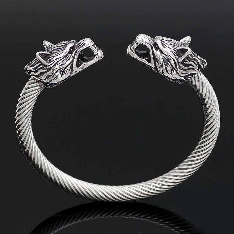 Wholesale Titanium Steel Wolf Head Norse Mythology Viking Stainless Steel Vintage Bracelet