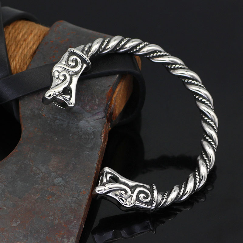 Wholesale Adjustable Tri-color Vintage Viking Celtic Wolf Head Bracelet