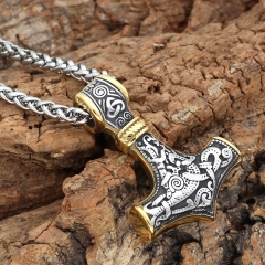 Wholesale Titanium Steel Nordic Viking Two-color Thor Hammer Necklace Stainless Steel