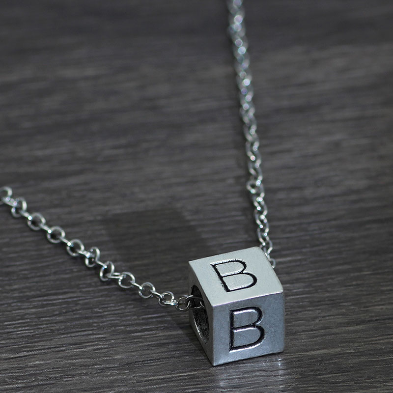 Wholesale Diy Handmade Alloy Cube Letter Pendant Necklace