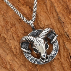 Wholesale Nordic Viking Odin Runawen Titanium Steel Sheep Rune Triangle Pendant Necklace