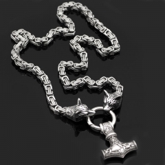 Wholesale Titanium Steel Viking Wolf Head Emperor Chain Pendant Necklace