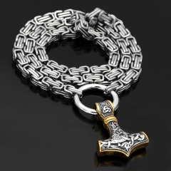 Wholesale Scandinavian Viking Two-tone Hammered Stainless Steel Return Chain Necklace