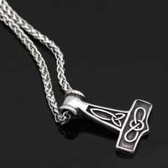 Wholesale Titanium Steel With Chain Nordic Viking Sheep Head Thor's Hammer Pendant Necklace