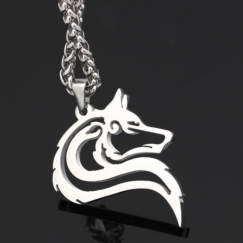 Wholesale Stainless Steel Pendant Norwegian Wolf Head Celtic Titanium Necklace