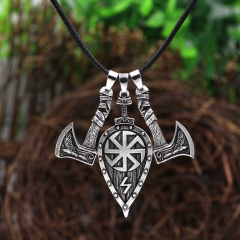 Wholesale Nordic Viking Double Axe Head Leaf Vintage Pendant Necklace