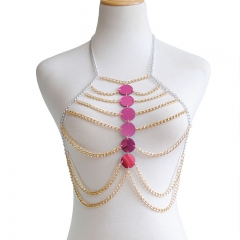 Fashion Multi-layer Acrylic Round Piece Bra Body Chain Hollow Vintage Necklace Supplier