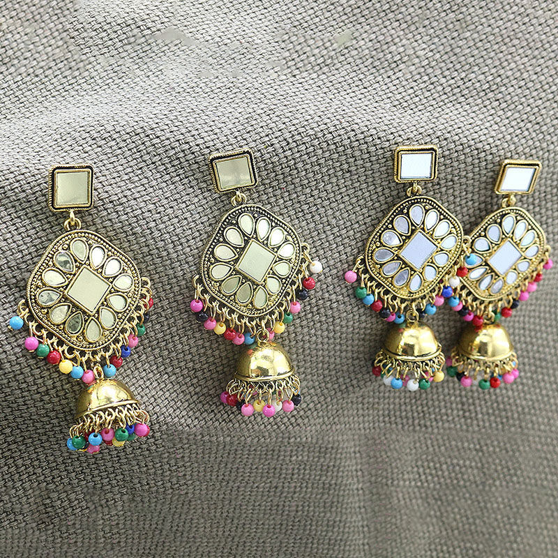 Indian Palace Wind Empty Bells Hand-carved Openwork Round Colorful Bead Earrings Supplier