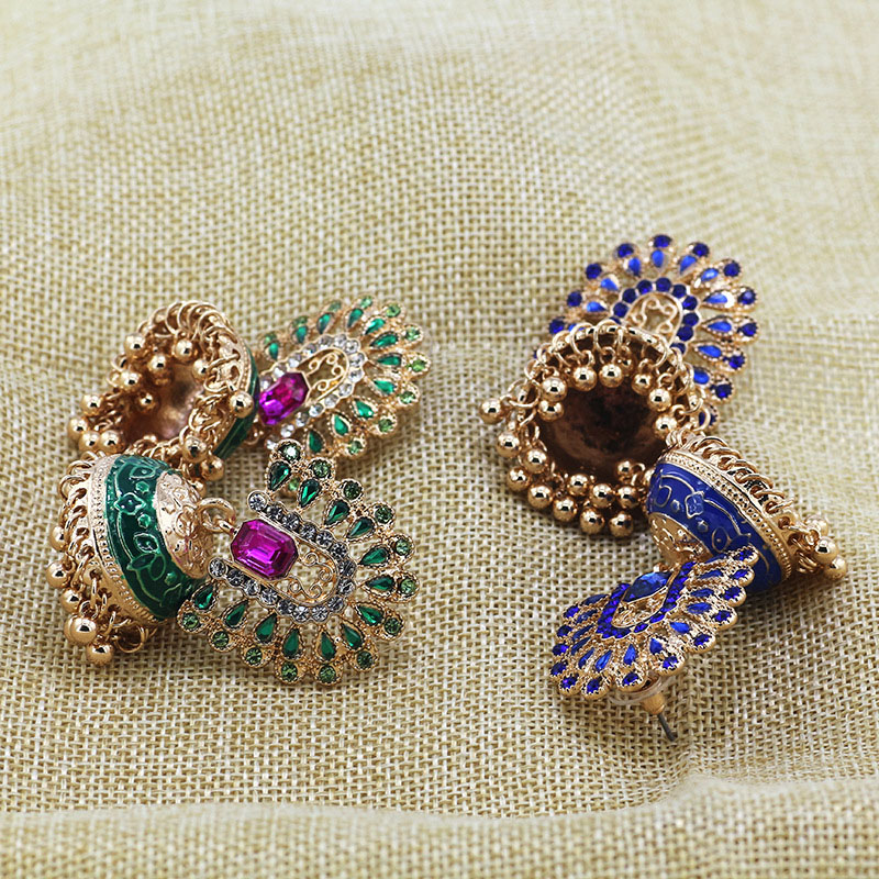 Ethnic Colored Diamond Vintage Birdcage Earrings Vacation Style Manufacturer