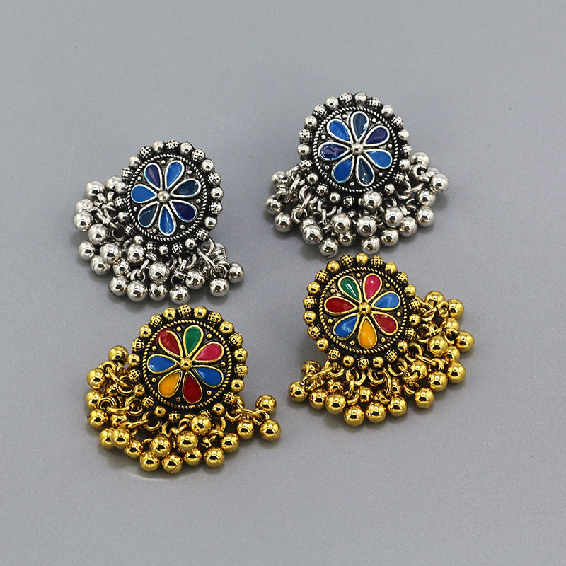 Alloy Bells Round Sun Flower Earrings Colorful Ethnic Style Vintage Earrings Inlay Manufacturer