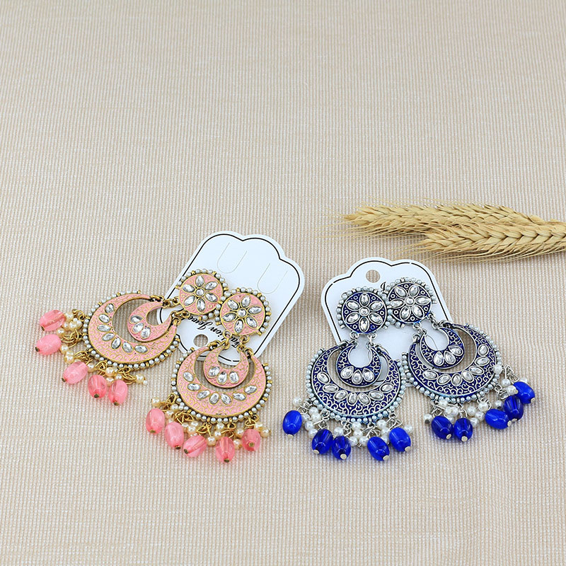 Indian Double Layer Crescent-shaped Rhinestone Tassel Long Vintage Earrings Manufacturer
