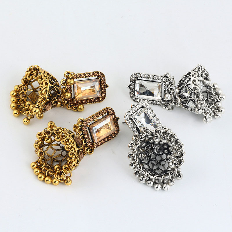 Korean Indian Vintage Style Gold Glass With Rhinestones Earrings Manufacturer