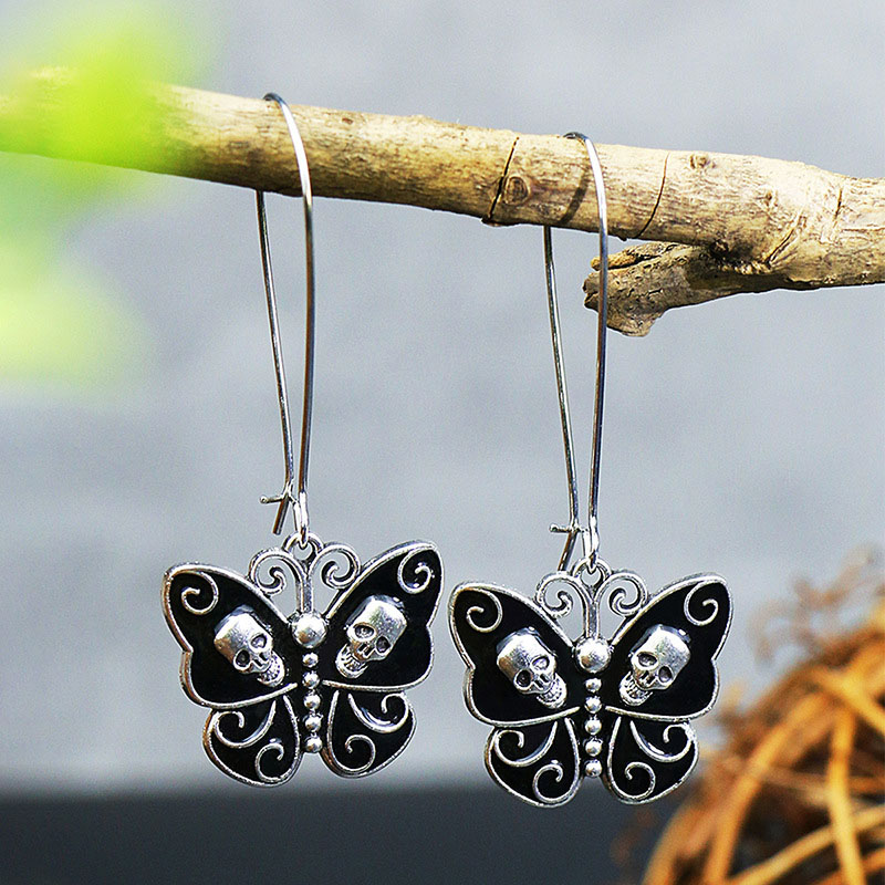 Wholesale Halloween Earrings Scary Weird Butterfly Skull Drip Oil Ear Hooks