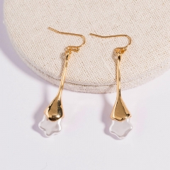 Wholesale Fashion Simple Metal Texture Personality Pentagram Pearl Drop Earrings