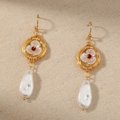 Wholesale Japanese And Korean Vintage Pearl White Three-petal Flower Simple Long Drop Dangle Earrings