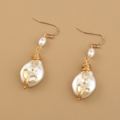 Wholesale Vintage Chinese Style Gold Wire Wrapped Shaped Pearl Dangle Ear Hooks