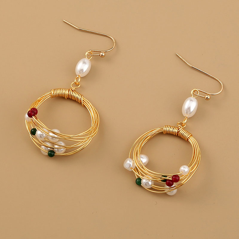 Wholesale French Fashion Simple Vintage Handmade Imitation Pearl Natural Stone Earrings