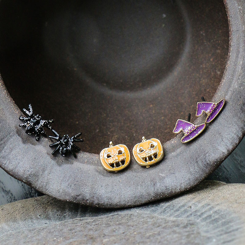 Wholesale Halloween Black Spider Hip Hop Pumpkin Lantern Ghost Skull Earrings Acrylic Punk Earrings