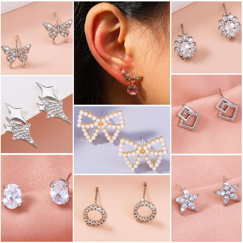 Wholesale Simple Round Full Diamond Stud Earrings Fashion Exquisite Diamond Set Zircon Crystal Earrings