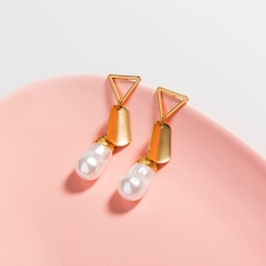 Wholesale Geometric Pearl Earrings Exaggerated Unique Design Triangle Metal Ear Hooks