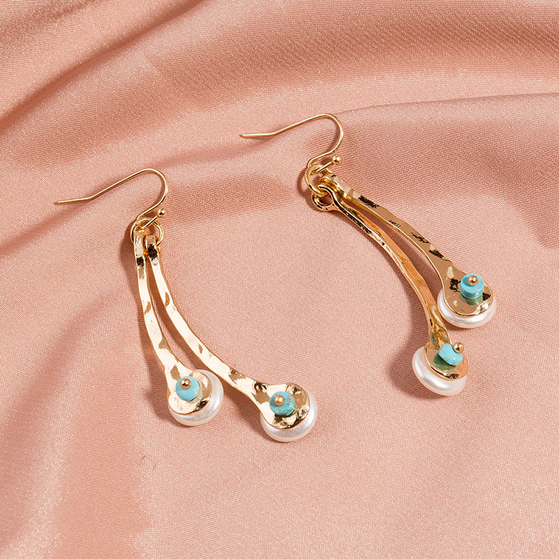 Wholesale Vintage Versatile Double Layer Pearl Turquoise Creative Earrings