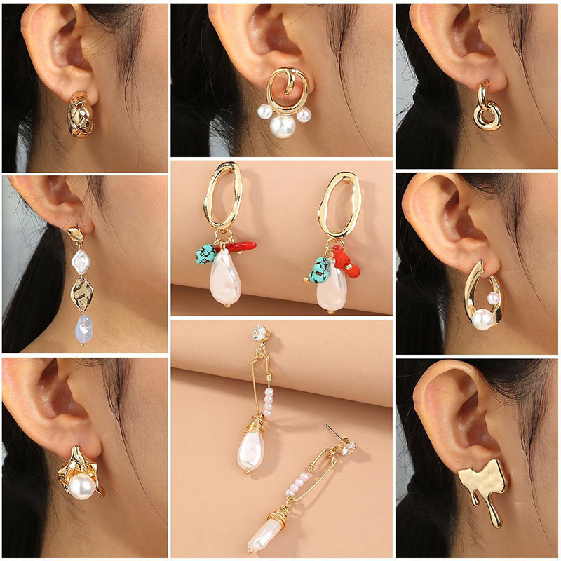 Wholesale Fashion Creative Vintage Natural Stone Pearl Butterfly Drop Earrings