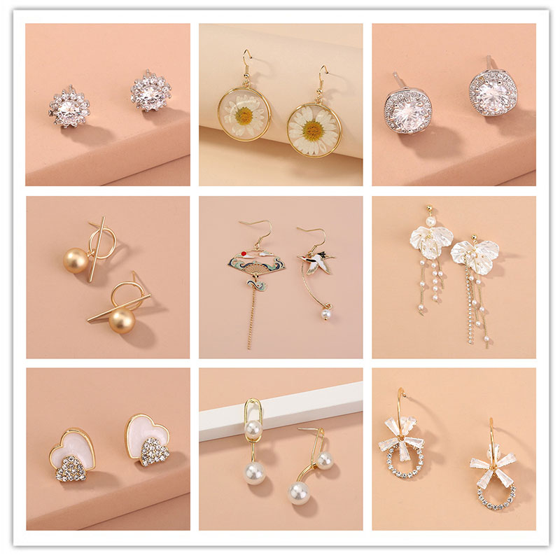 Wholesale Fashion Versatile Earrings Colorful Oil Drops Love Copper Micro-set Flowers