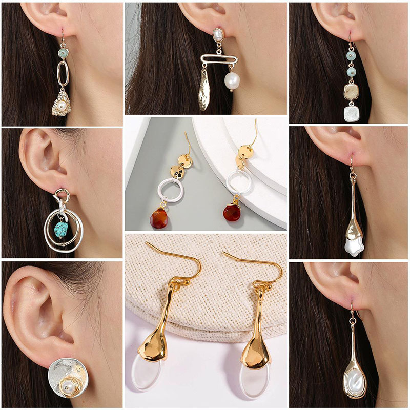 Wholesale Creative Vintage Natural Stone Tassel Fashion Metal Geometric Pearl Earrings